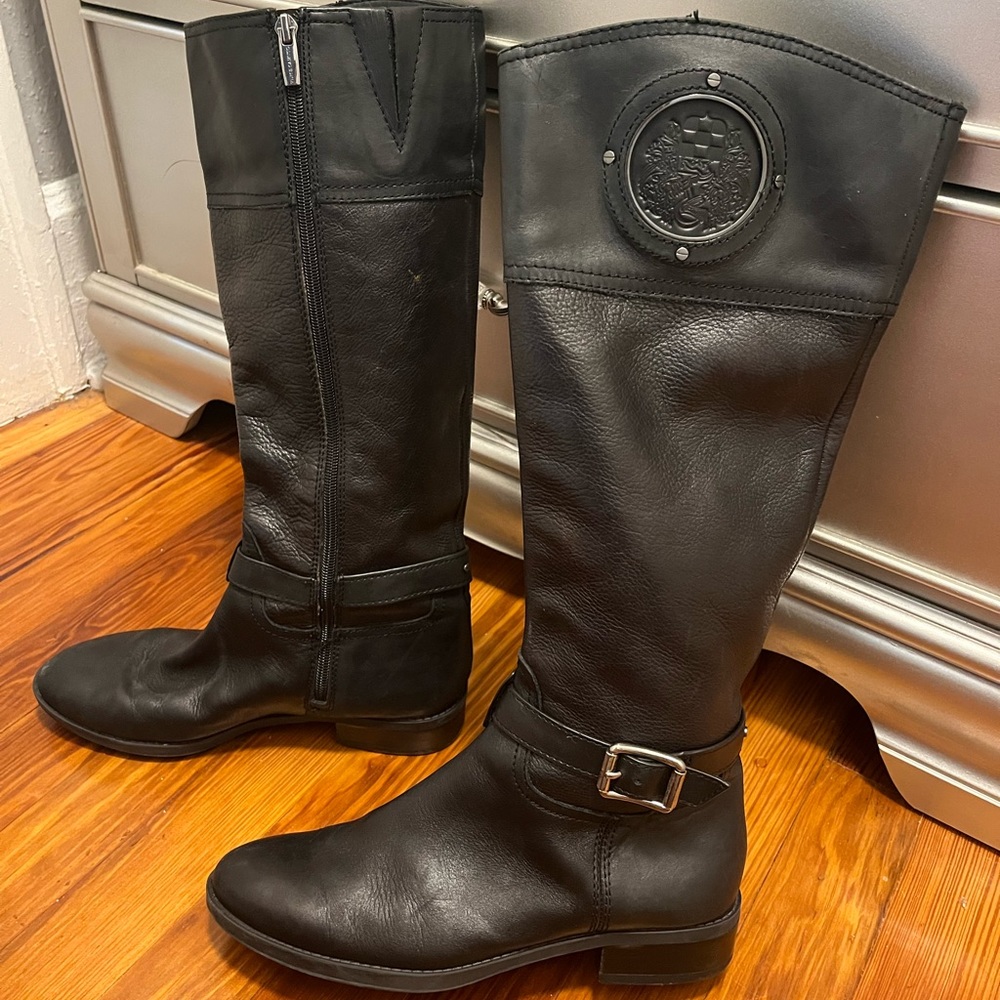Black leather Vince Camuto riding boots. Size 8